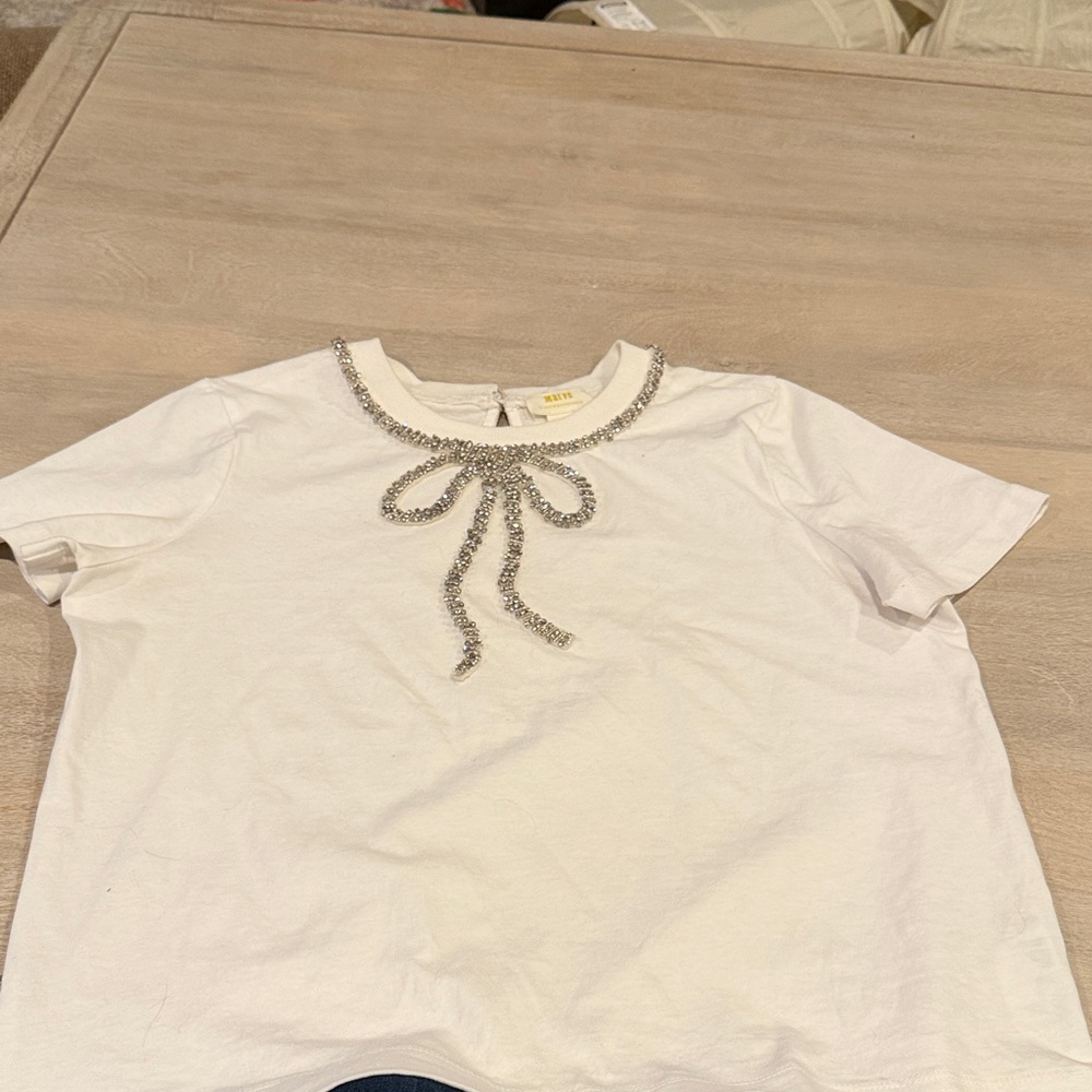 Anthropologie Women’s Cream Tee with Silver Embellishment